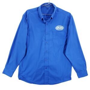 Oiles America Corporation Shirt Mens Medium Blue Short Sleeve Logo Button Down
